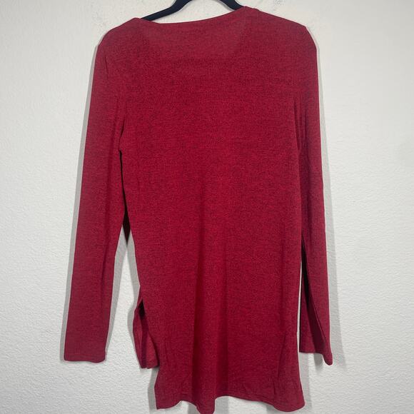 Patrizia Luca Milano Medium Crew Neck Blouse Red Black High Low Long Sleeves - Picture 2 of 10